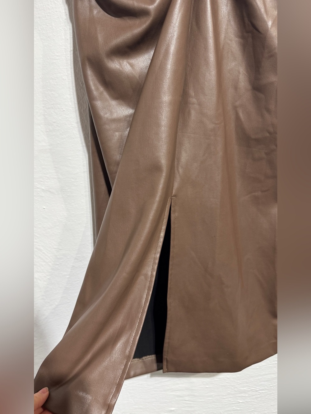 Express Body Contour Faux Leather Twist Front Midi Dress With Built-In Shapewear - Picture 9 of 9